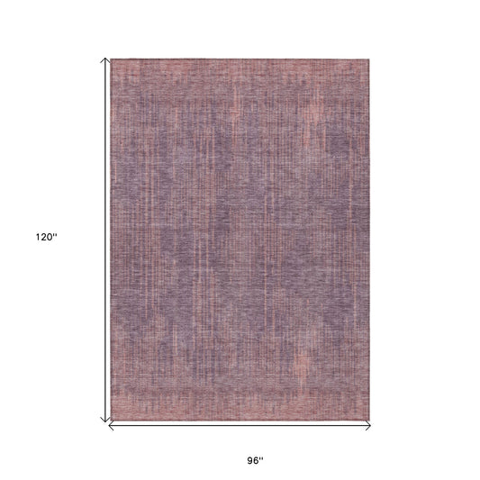 8' X 10' Mauve And Dark Purple Striped Washable Indoor Outdoor Area Rug