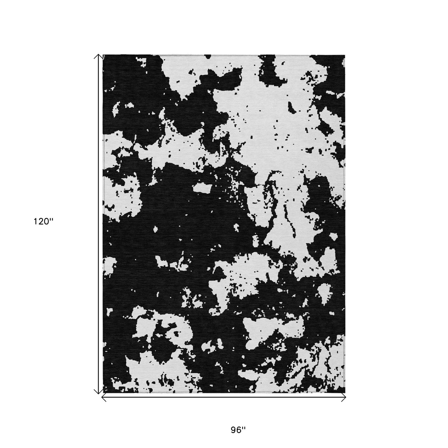 8' X 10' Black And Ivory Abstract Washable Indoor Outdoor Area Rug