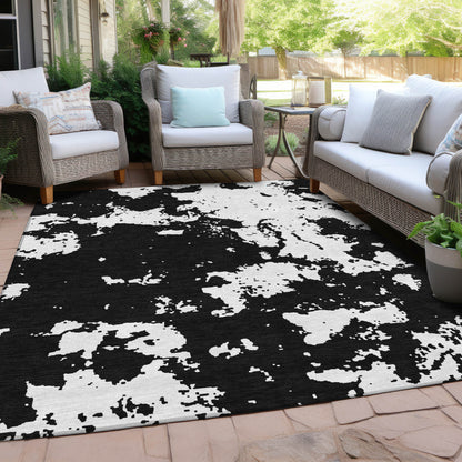 8' X 10' Black And Ivory Abstract Washable Indoor Outdoor Area Rug