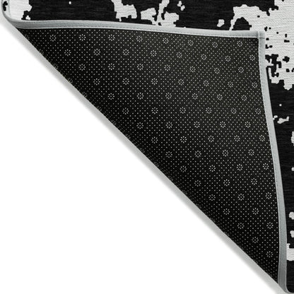 8' X 10' Black And Ivory Abstract Washable Indoor Outdoor Area Rug