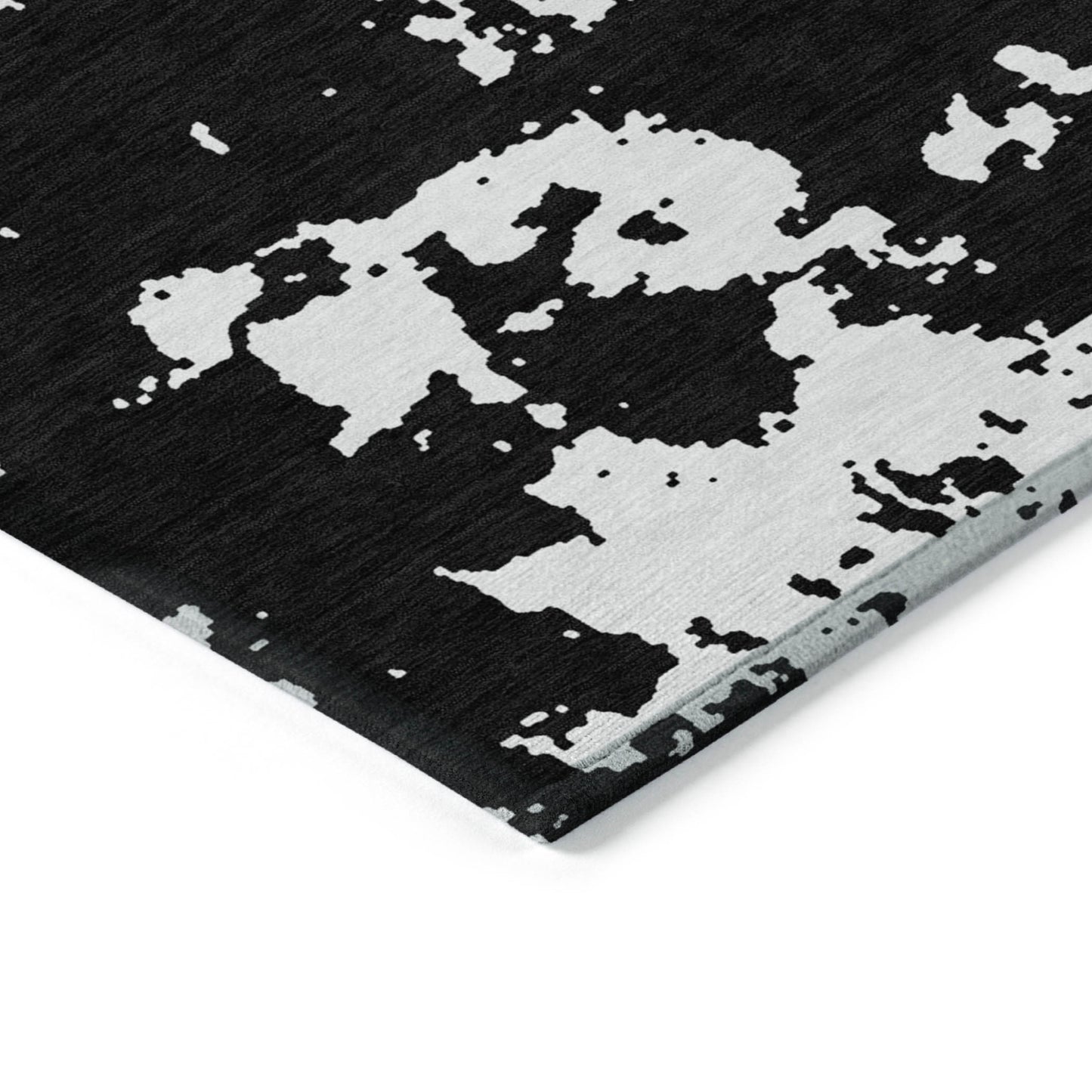 8' X 10' Black And Ivory Abstract Washable Indoor Outdoor Area Rug