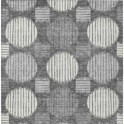 5' X 8' Charcoal And Ivory Geometric Washable Indoor Outdoor Area Rug