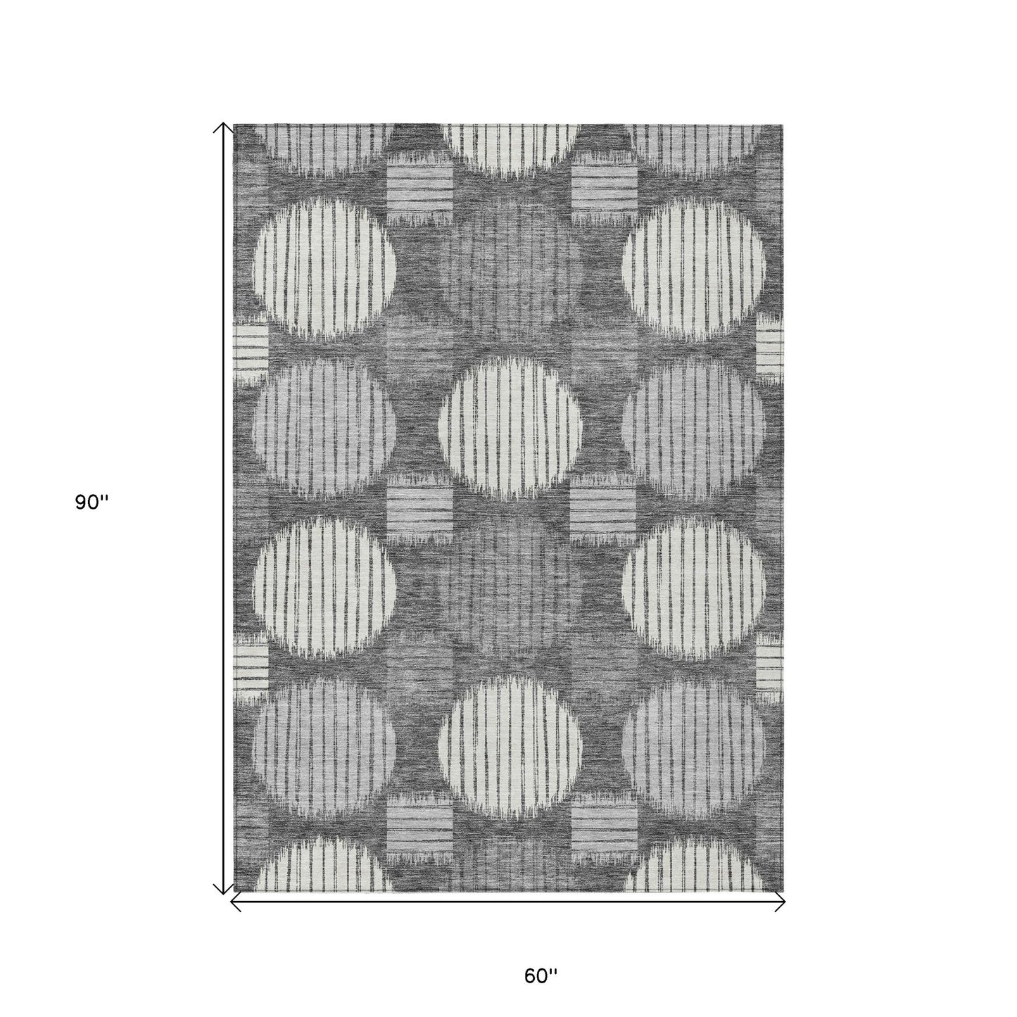 5' X 8' Charcoal And Ivory Geometric Washable Indoor Outdoor Area Rug