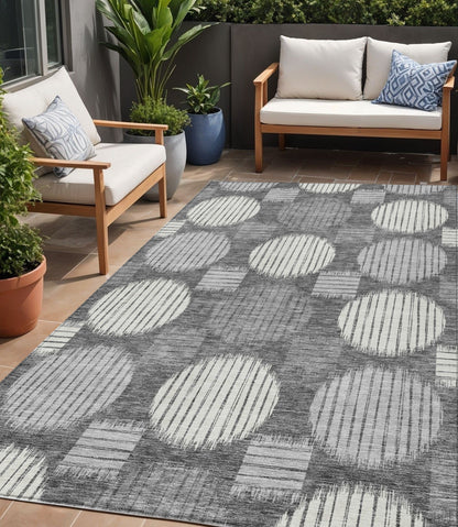 5' X 8' Charcoal And Ivory Geometric Washable Indoor Outdoor Area Rug