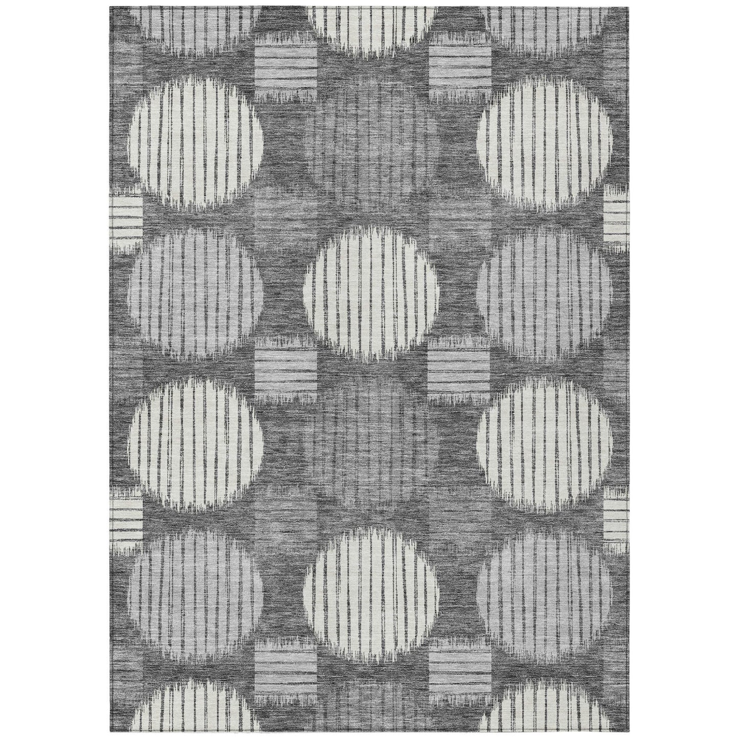 5' X 8' Charcoal And Ivory Geometric Washable Indoor Outdoor Area Rug