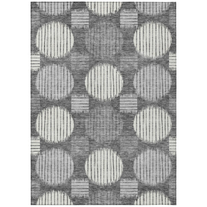 5' X 8' Charcoal And Ivory Geometric Washable Indoor Outdoor Area Rug
