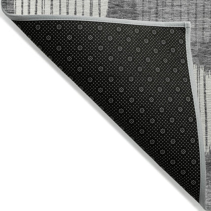 5' X 8' Charcoal And Ivory Geometric Washable Indoor Outdoor Area Rug