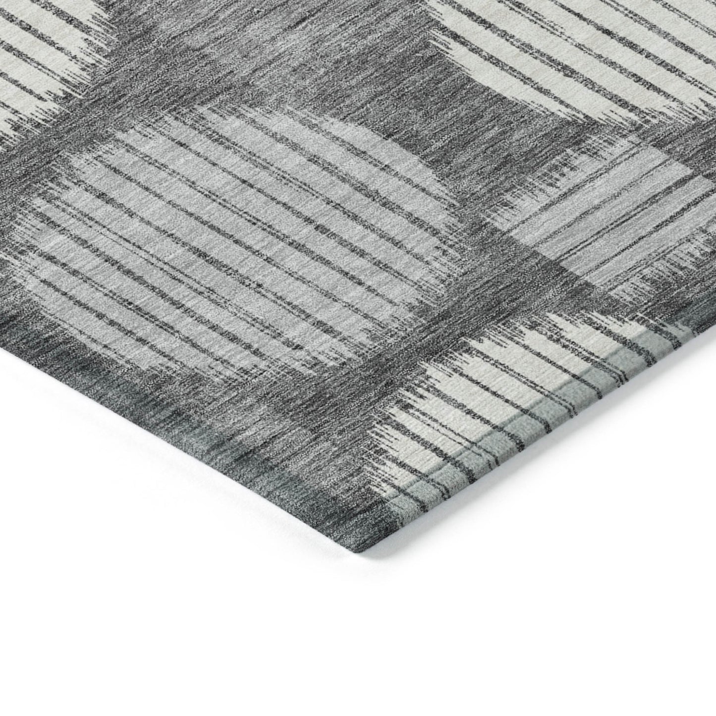 5' X 8' Charcoal And Ivory Geometric Washable Indoor Outdoor Area Rug