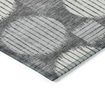 5' X 8' Charcoal And Ivory Geometric Washable Indoor Outdoor Area Rug