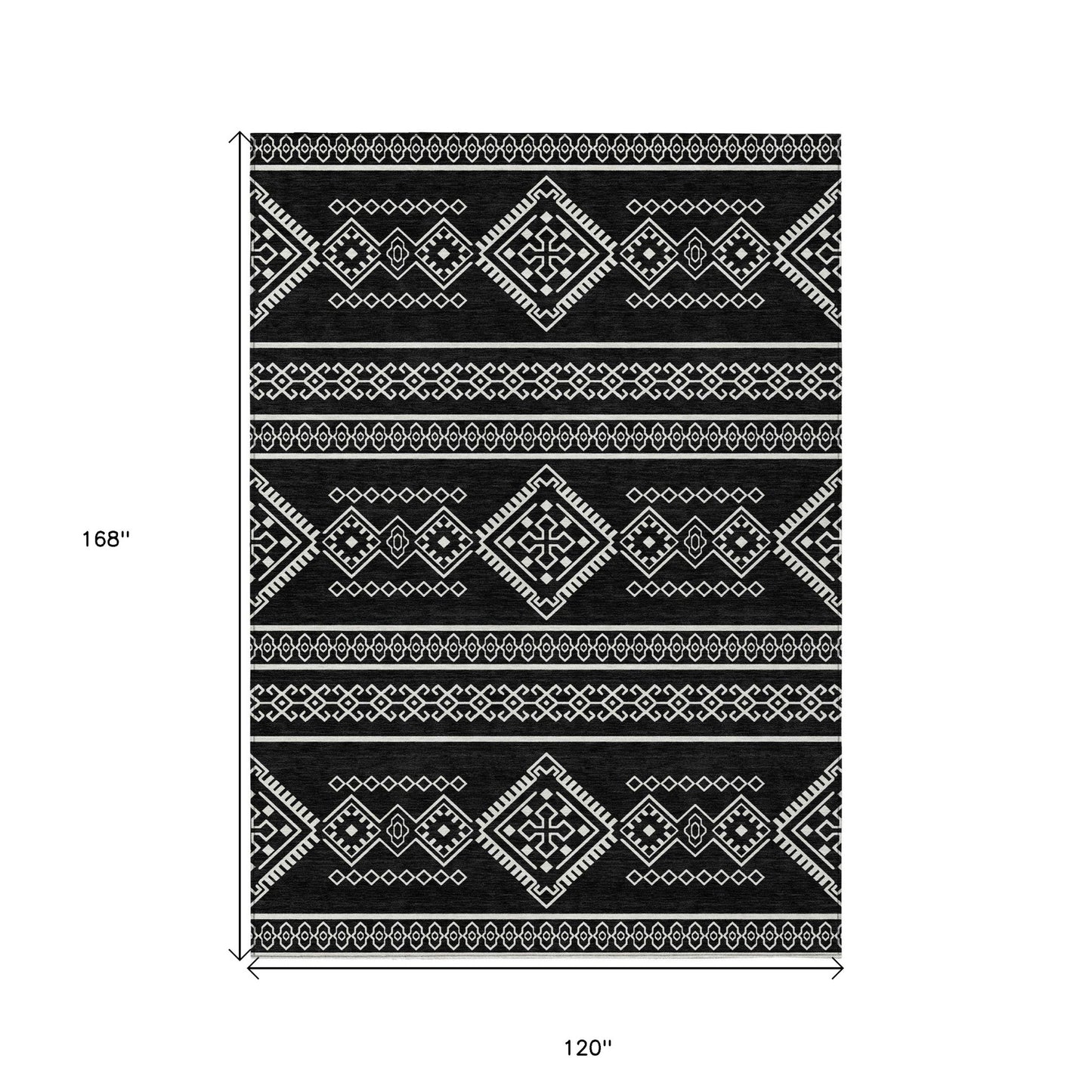 10' X 14' Black And Ivory Southwestern Washable Indoor Outdoor Area Rug