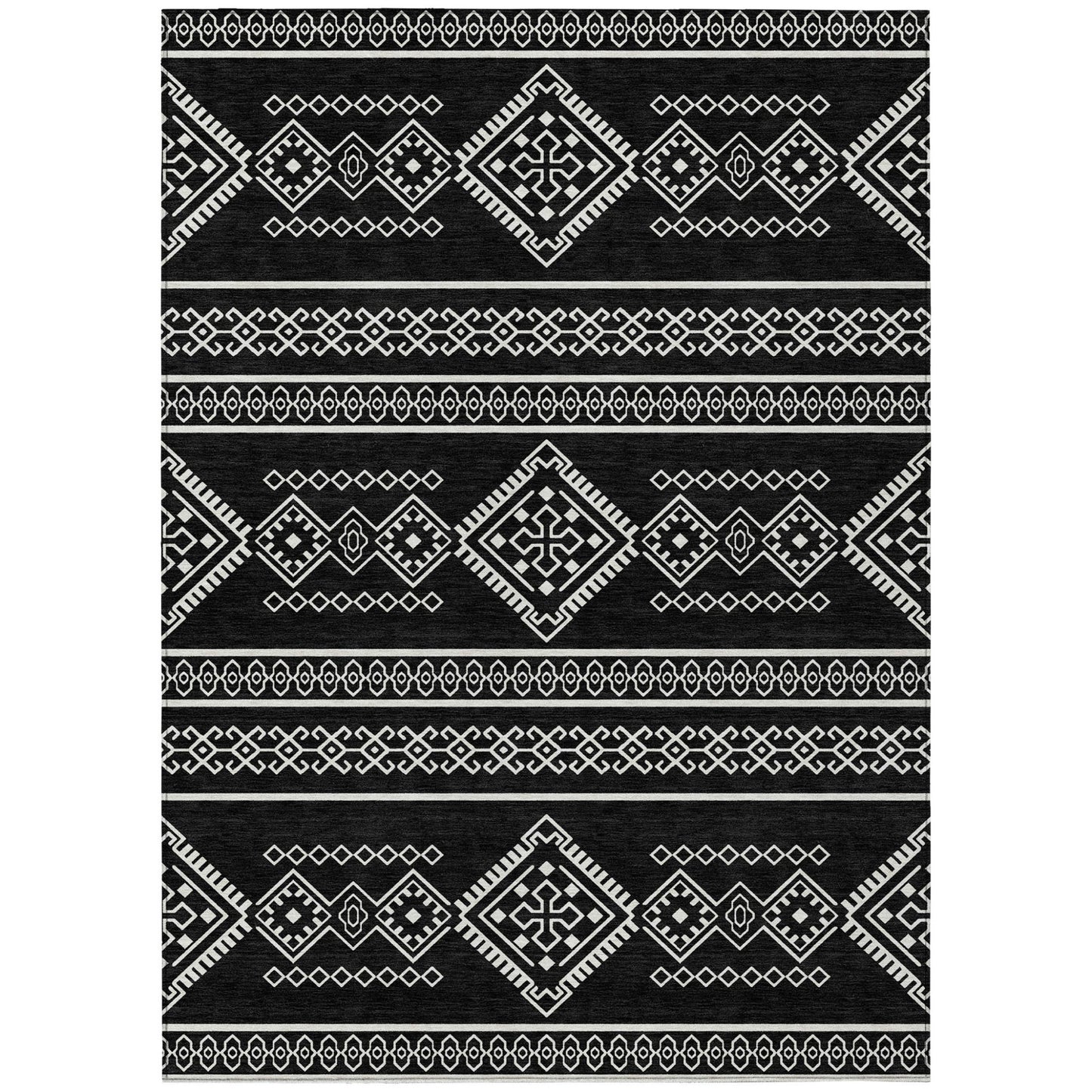 10' X 14' Black And Ivory Southwestern Washable Indoor Outdoor Area Rug