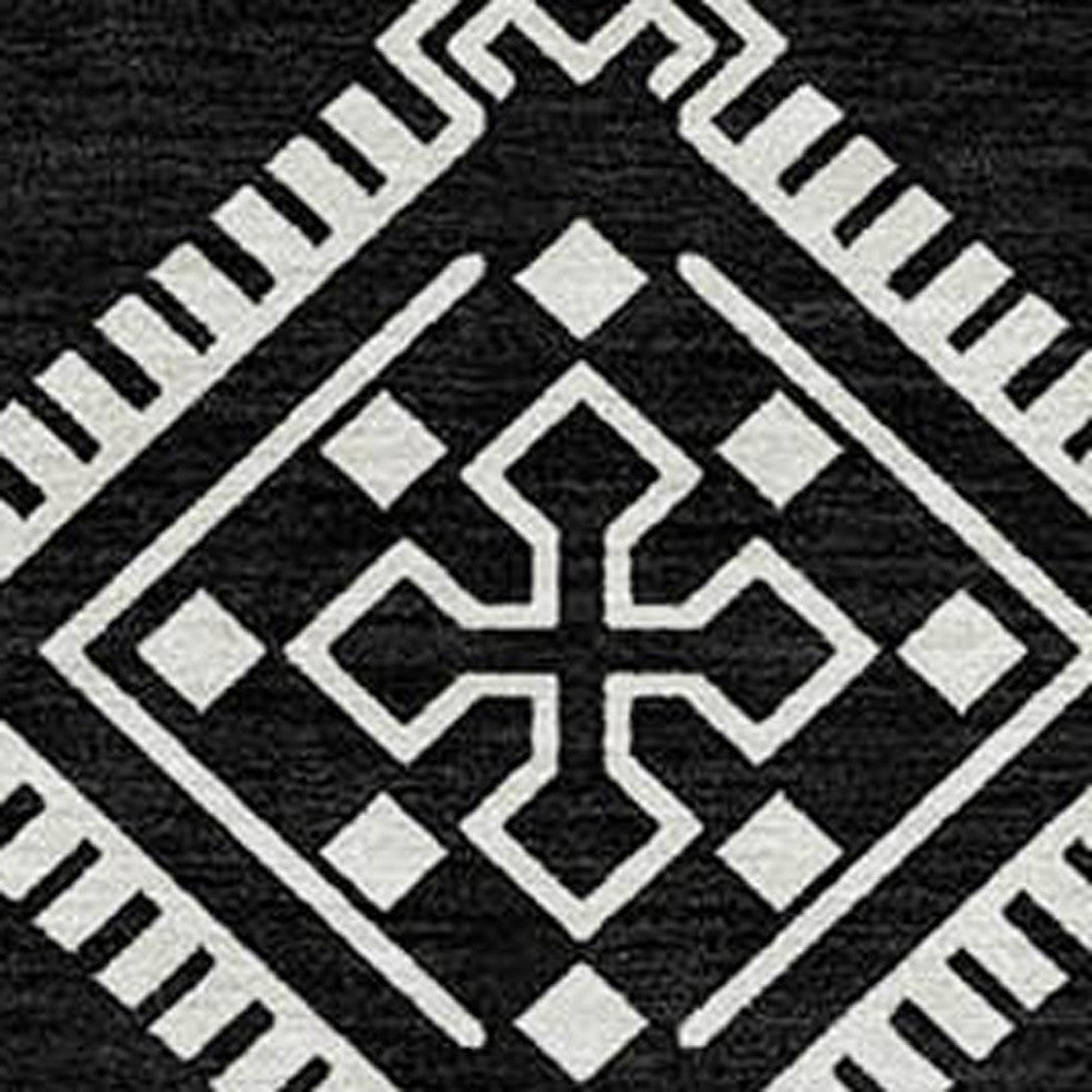 10' X 14' Black And Ivory Southwestern Washable Indoor Outdoor Area Rug