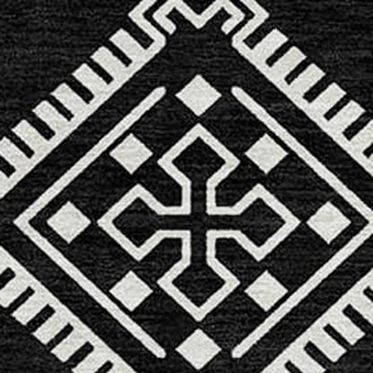 10' X 14' Black And Ivory Southwestern Washable Indoor Outdoor Area Rug