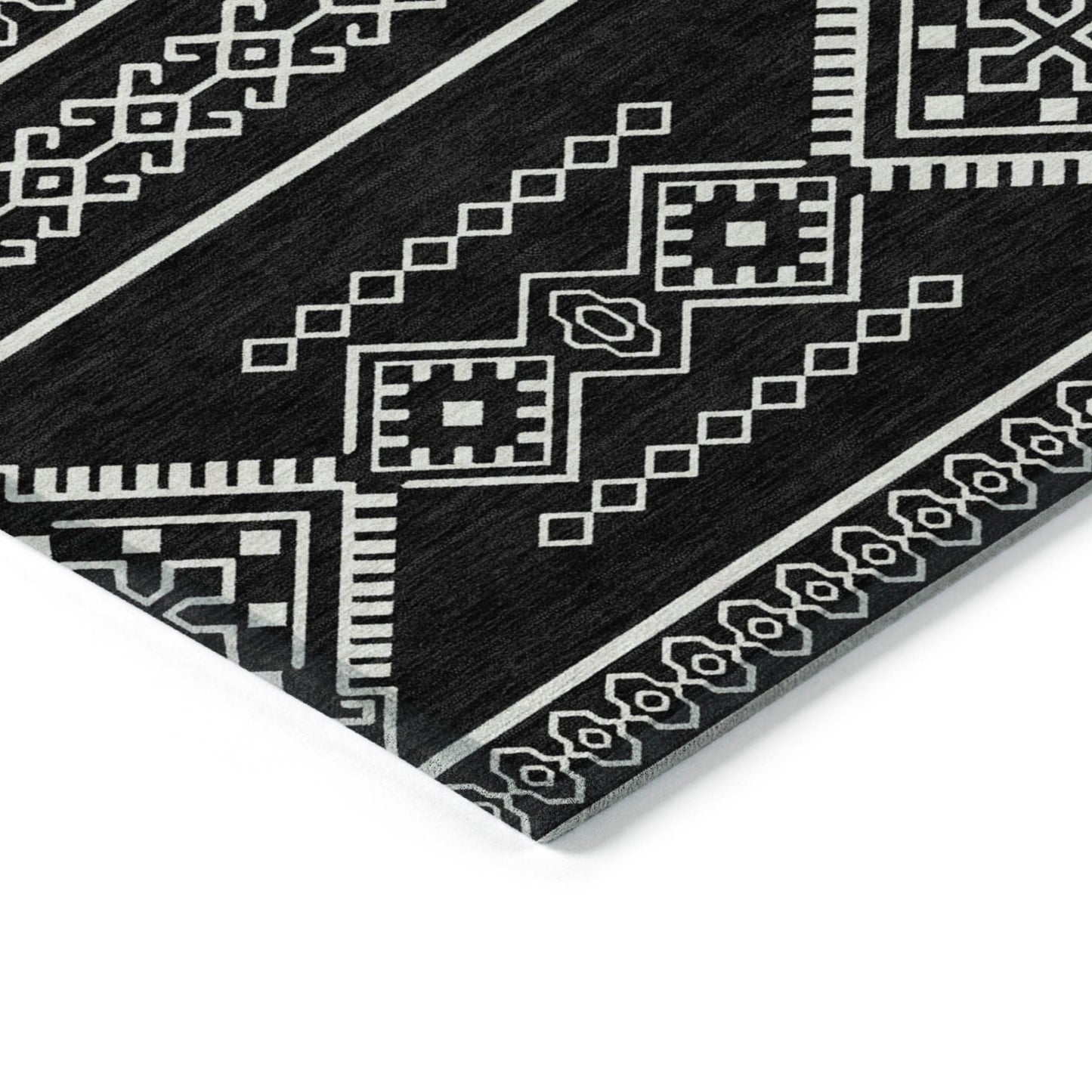 10' X 14' Black And Ivory Southwestern Washable Indoor Outdoor Area Rug