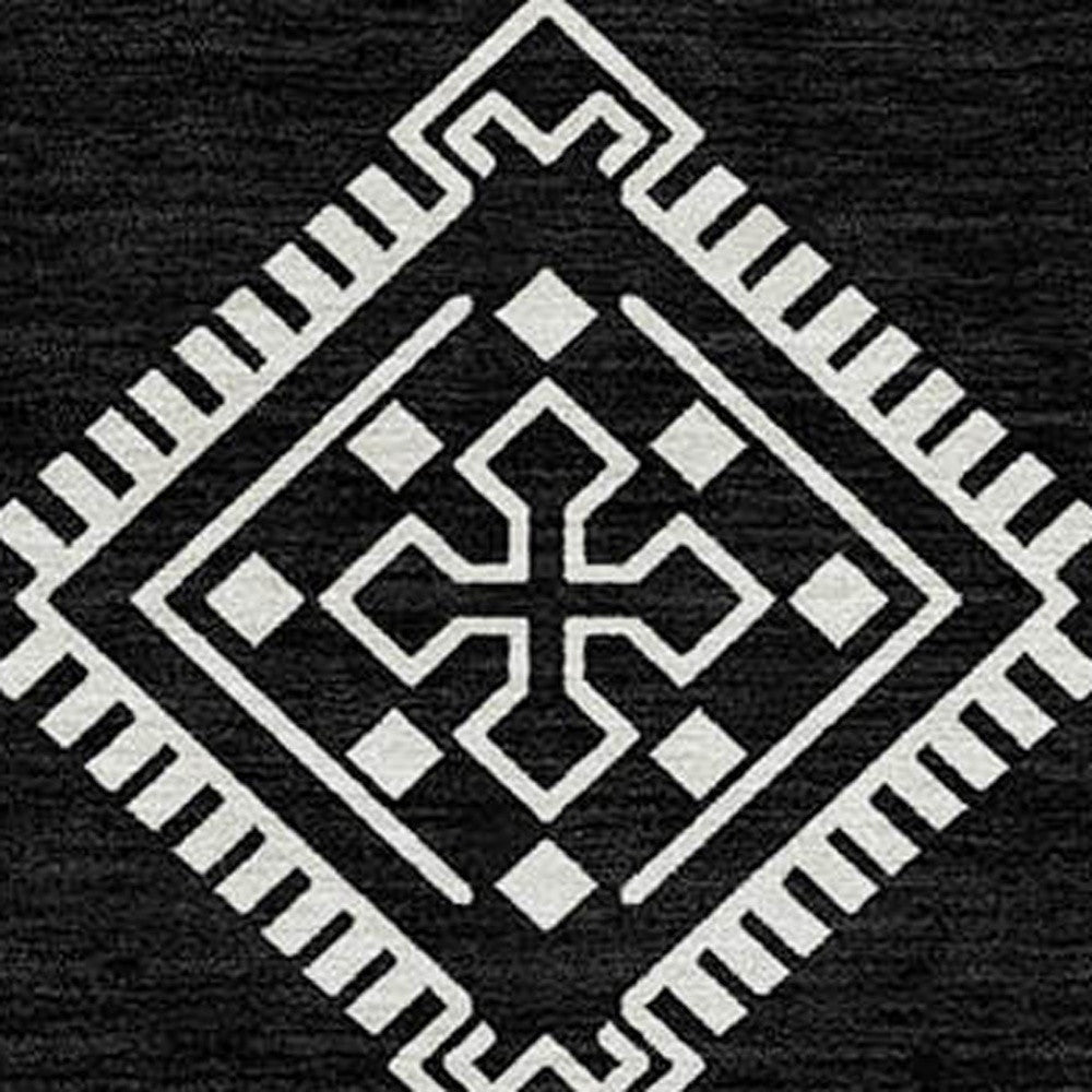 10' X 14' Black And Ivory Southwestern Washable Indoor Outdoor Area Rug