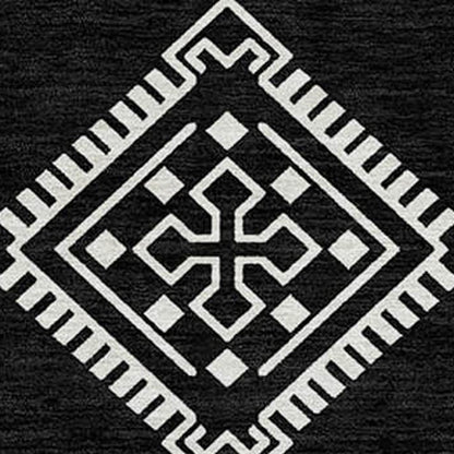 10' X 14' Black And Ivory Southwestern Washable Indoor Outdoor Area Rug