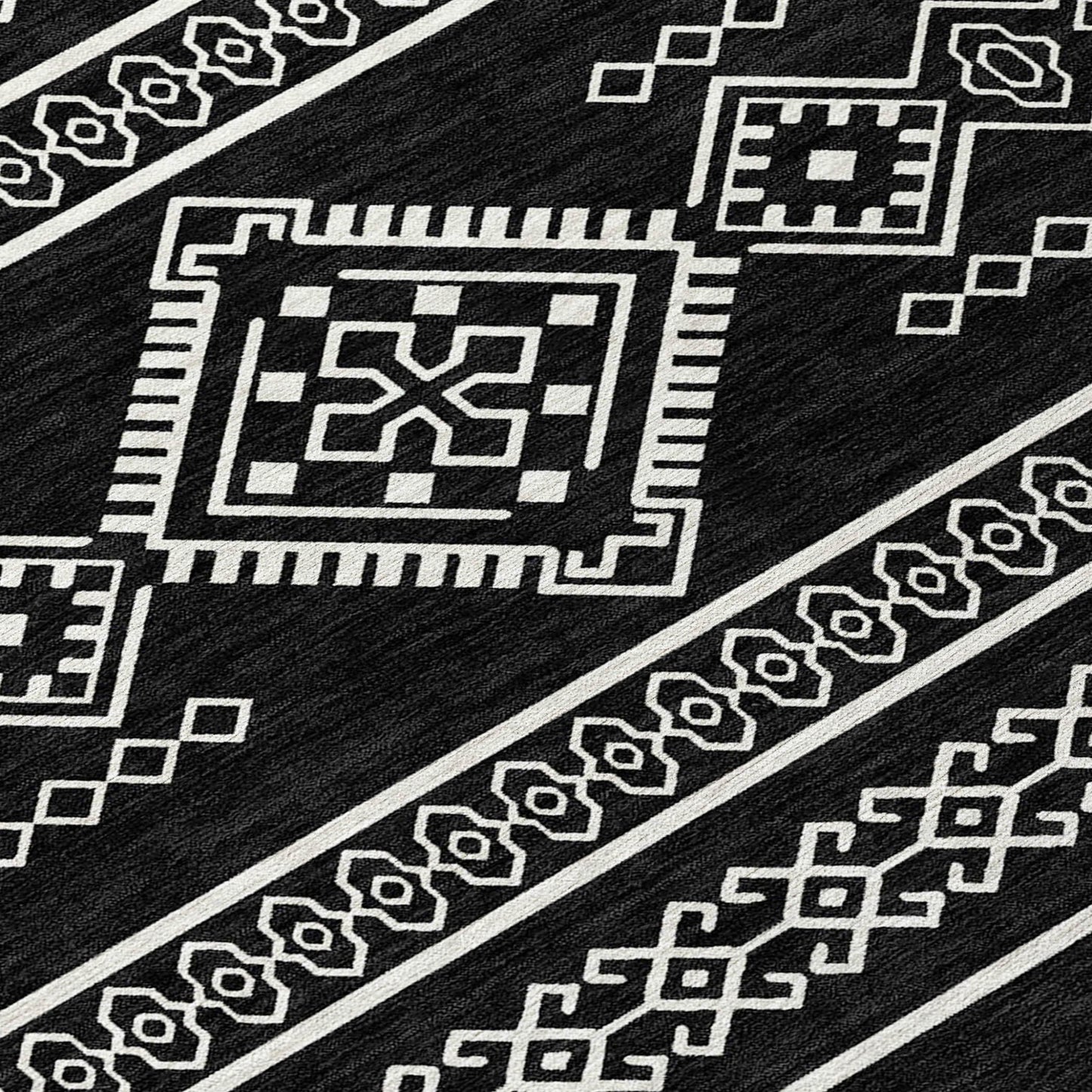 10' X 14' Black And Ivory Southwestern Washable Indoor Outdoor Area Rug