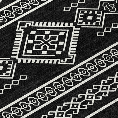 10' X 14' Black And Ivory Southwestern Washable Indoor Outdoor Area Rug