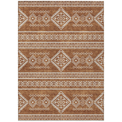 10' X 14' Orange And Ivory Southwestern Washable Indoor Outdoor Area Rug