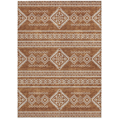 10' X 14' Orange And Ivory Southwestern Washable Indoor Outdoor Area Rug
