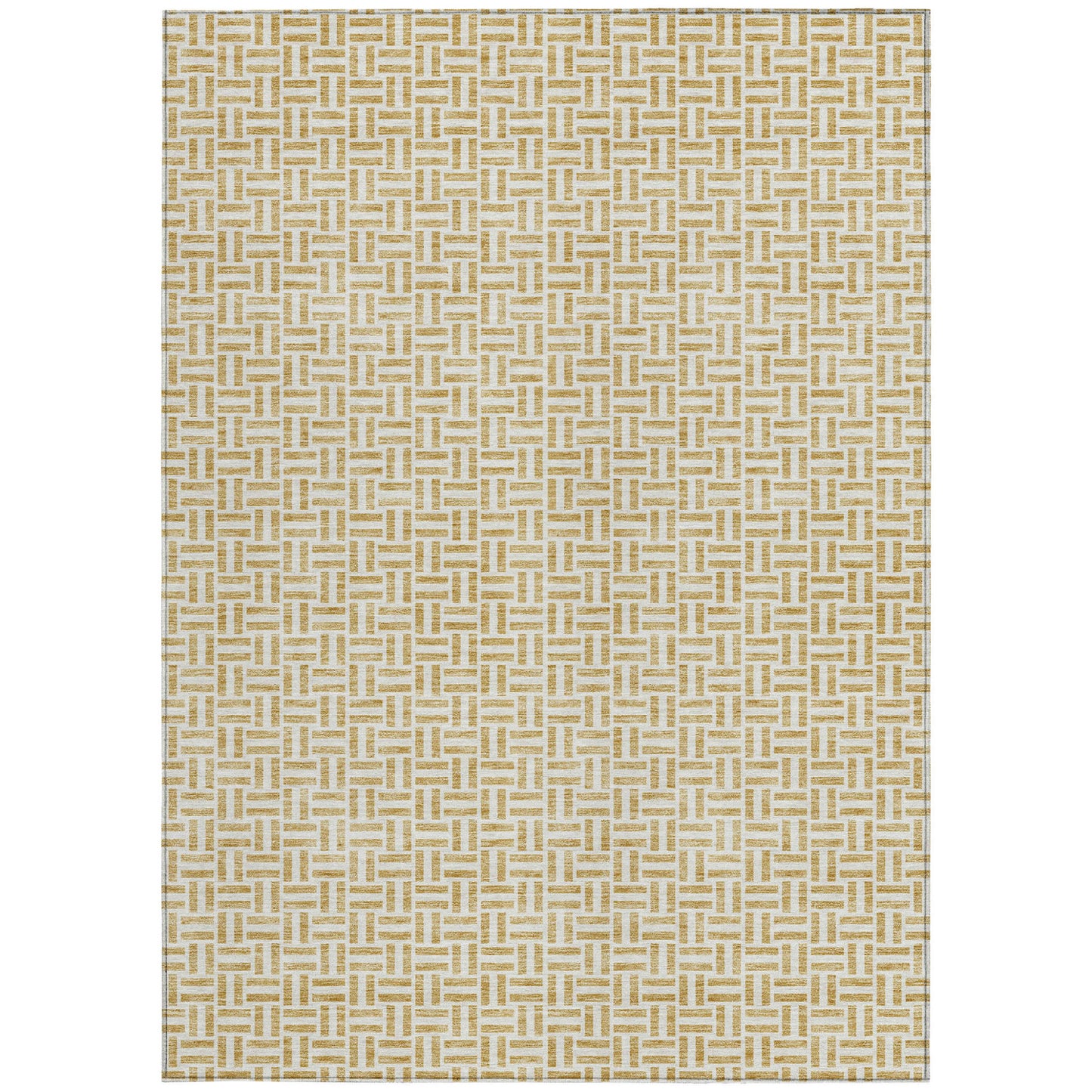 9' X 12' Gold And Ivory Geometric Washable Indoor Outdoor Area Rug