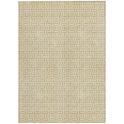 9' X 12' Gold And Ivory Geometric Washable Indoor Outdoor Area Rug
