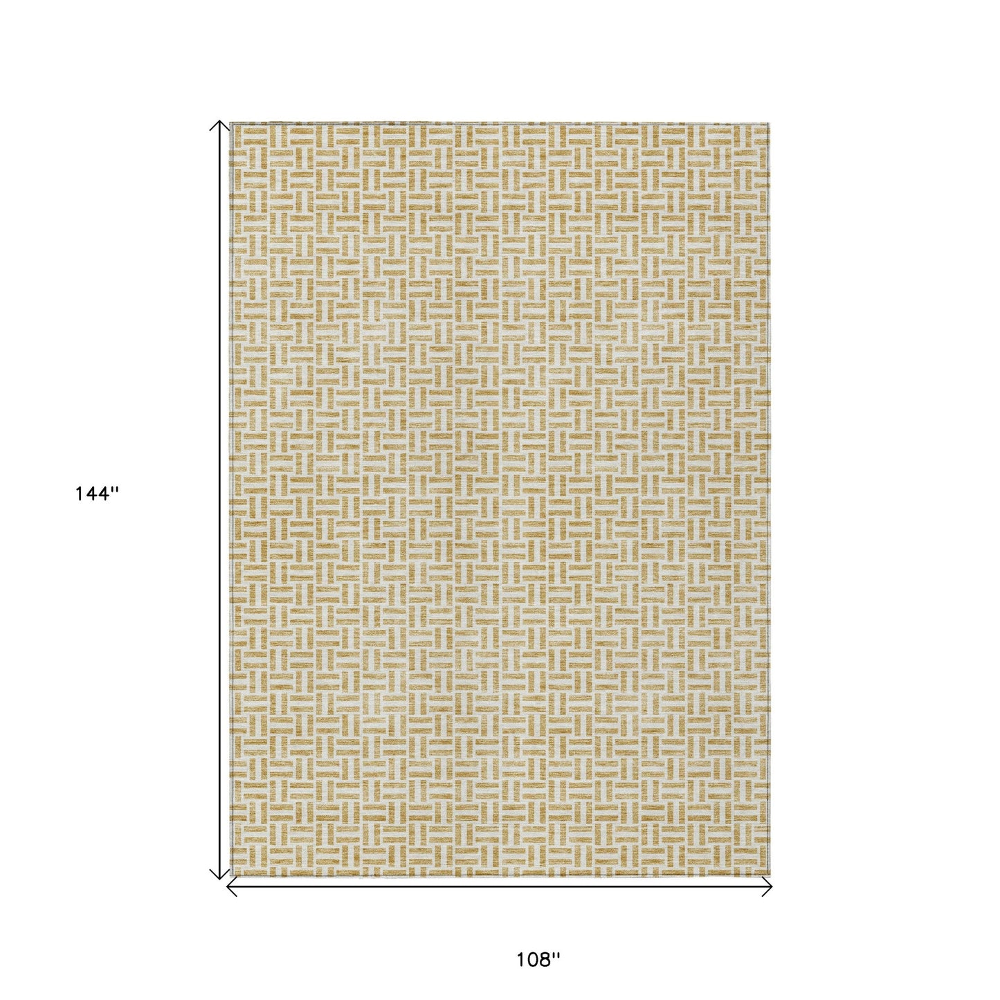 9' X 12' Gold And Ivory Geometric Washable Indoor Outdoor Area Rug