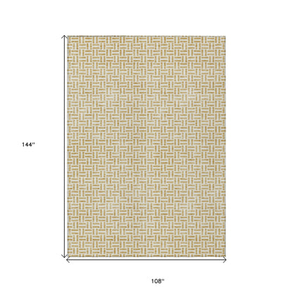 9' X 12' Gold And Ivory Geometric Washable Indoor Outdoor Area Rug