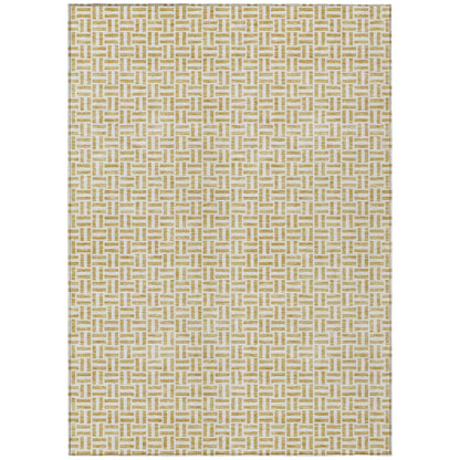 9' X 12' Gold And Ivory Geometric Washable Indoor Outdoor Area Rug
