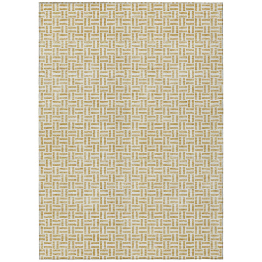 9' X 12' Gold And Ivory Geometric Washable Indoor Outdoor Area Rug