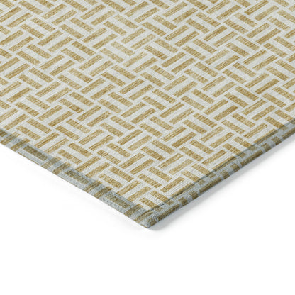 9' X 12' Gold And Ivory Geometric Washable Indoor Outdoor Area Rug