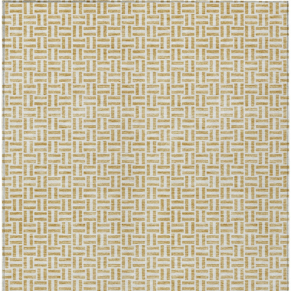 9' X 12' Gold And Ivory Geometric Washable Indoor Outdoor Area Rug