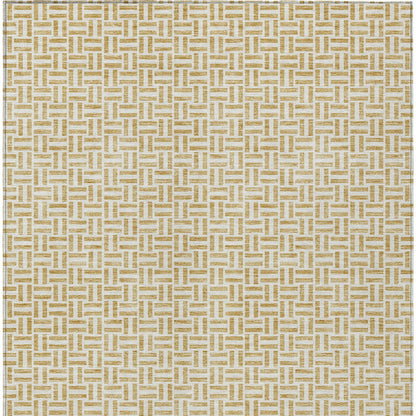 9' X 12' Gold And Ivory Geometric Washable Indoor Outdoor Area Rug