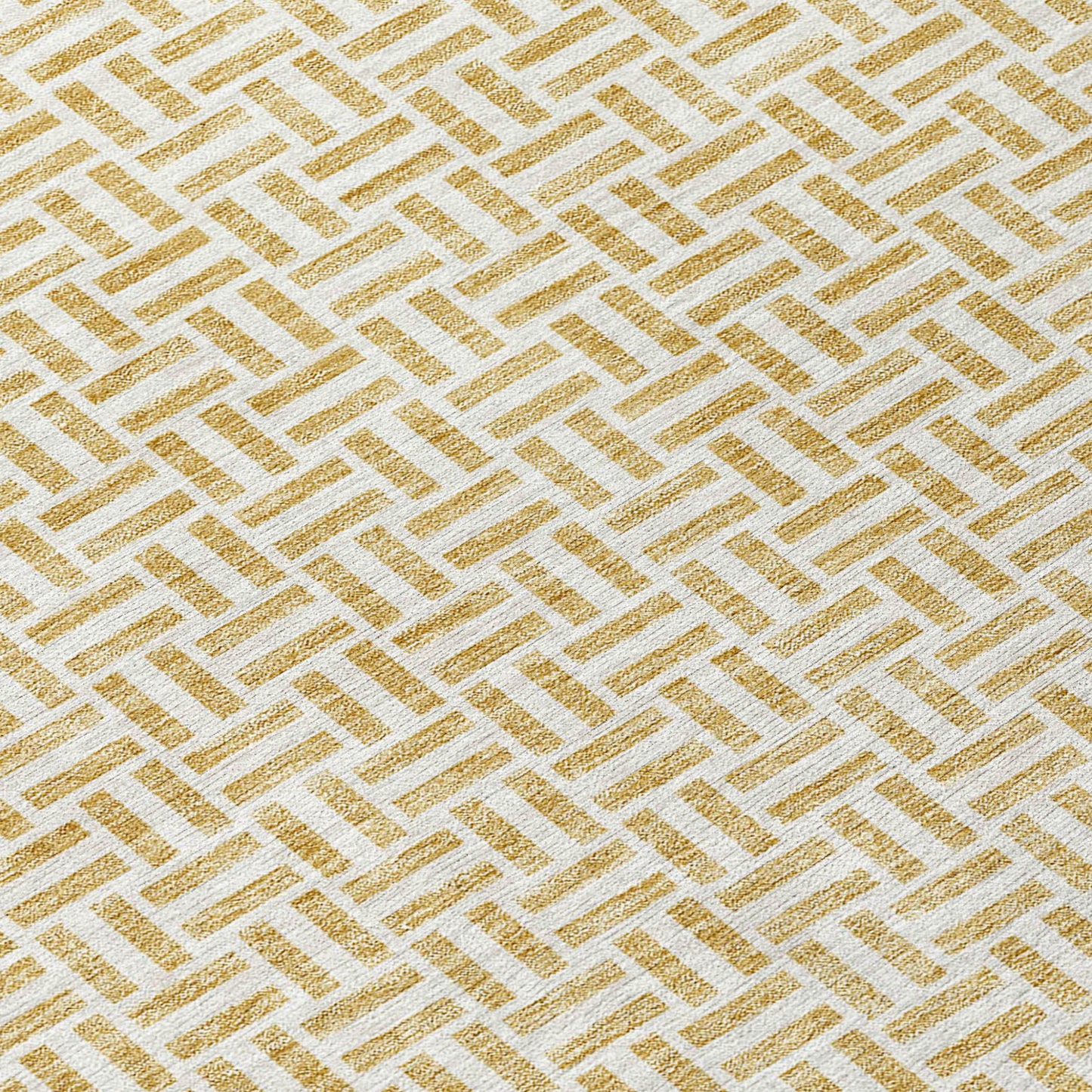 9' X 12' Gold And Ivory Geometric Washable Indoor Outdoor Area Rug