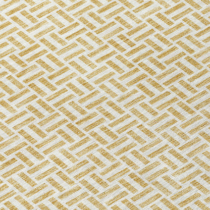 9' X 12' Gold And Ivory Geometric Washable Indoor Outdoor Area Rug