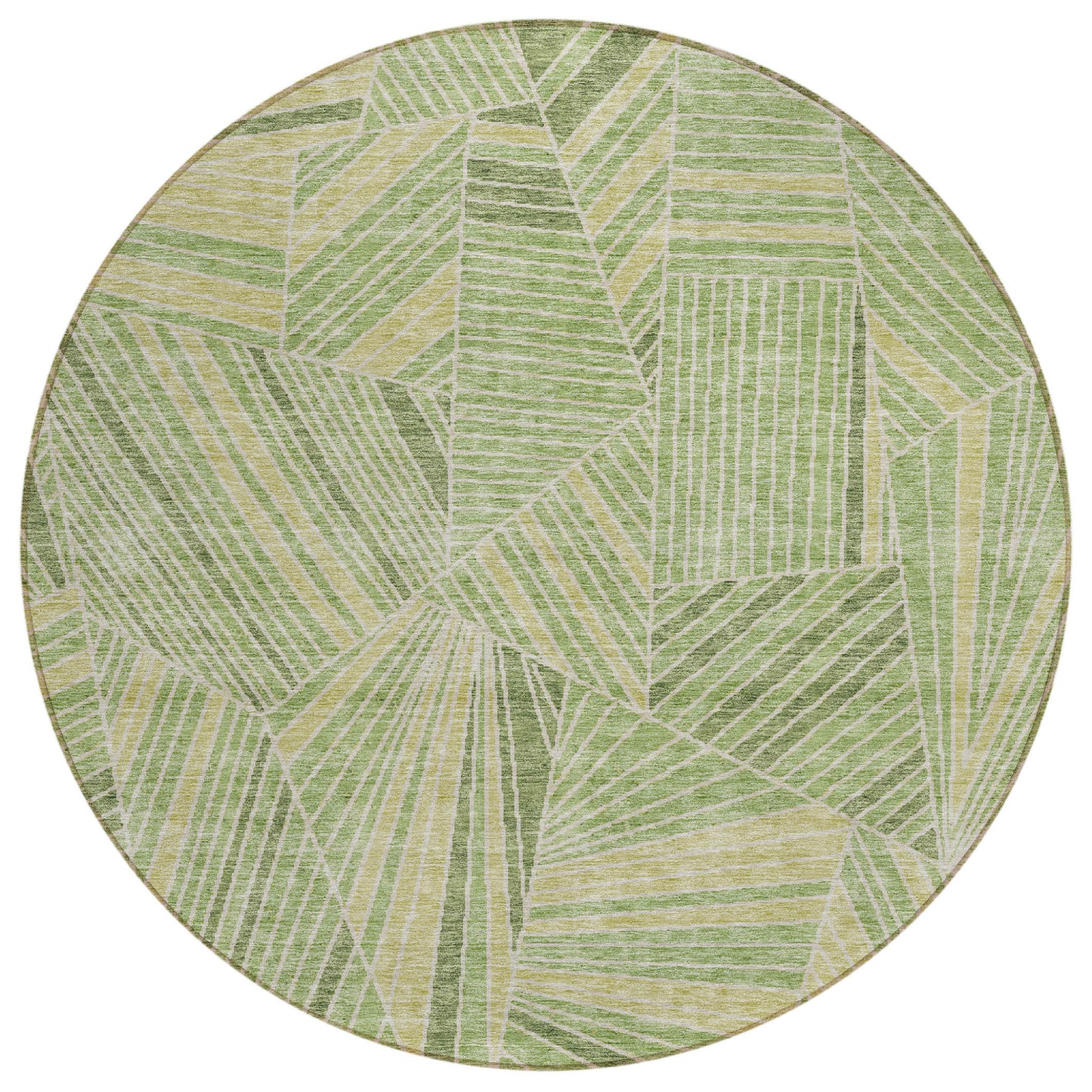 8' Green And Olive Green Round Geometric Washable Indoor Outdoor Area Rug