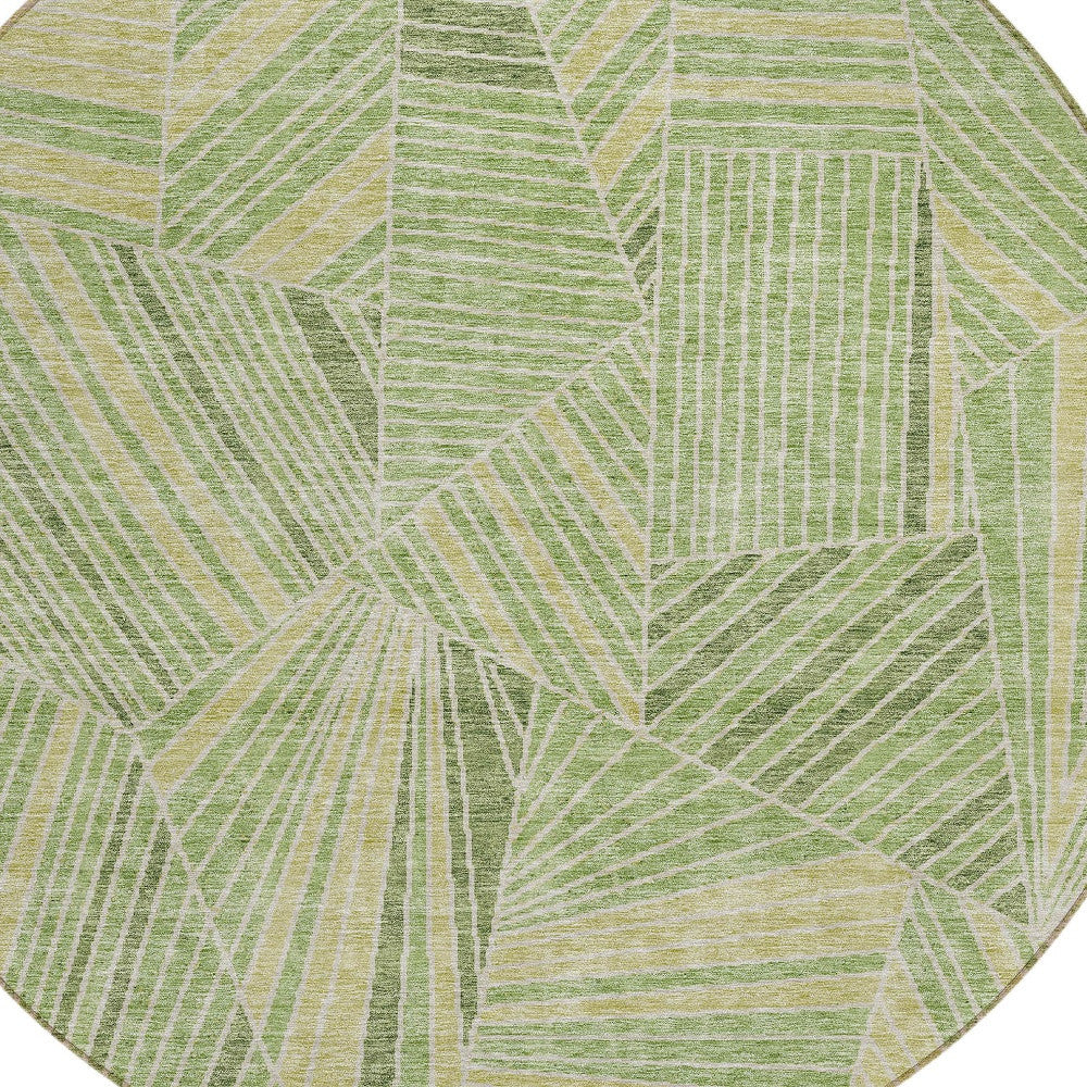 8' Green And Olive Green Round Geometric Washable Indoor Outdoor Area Rug