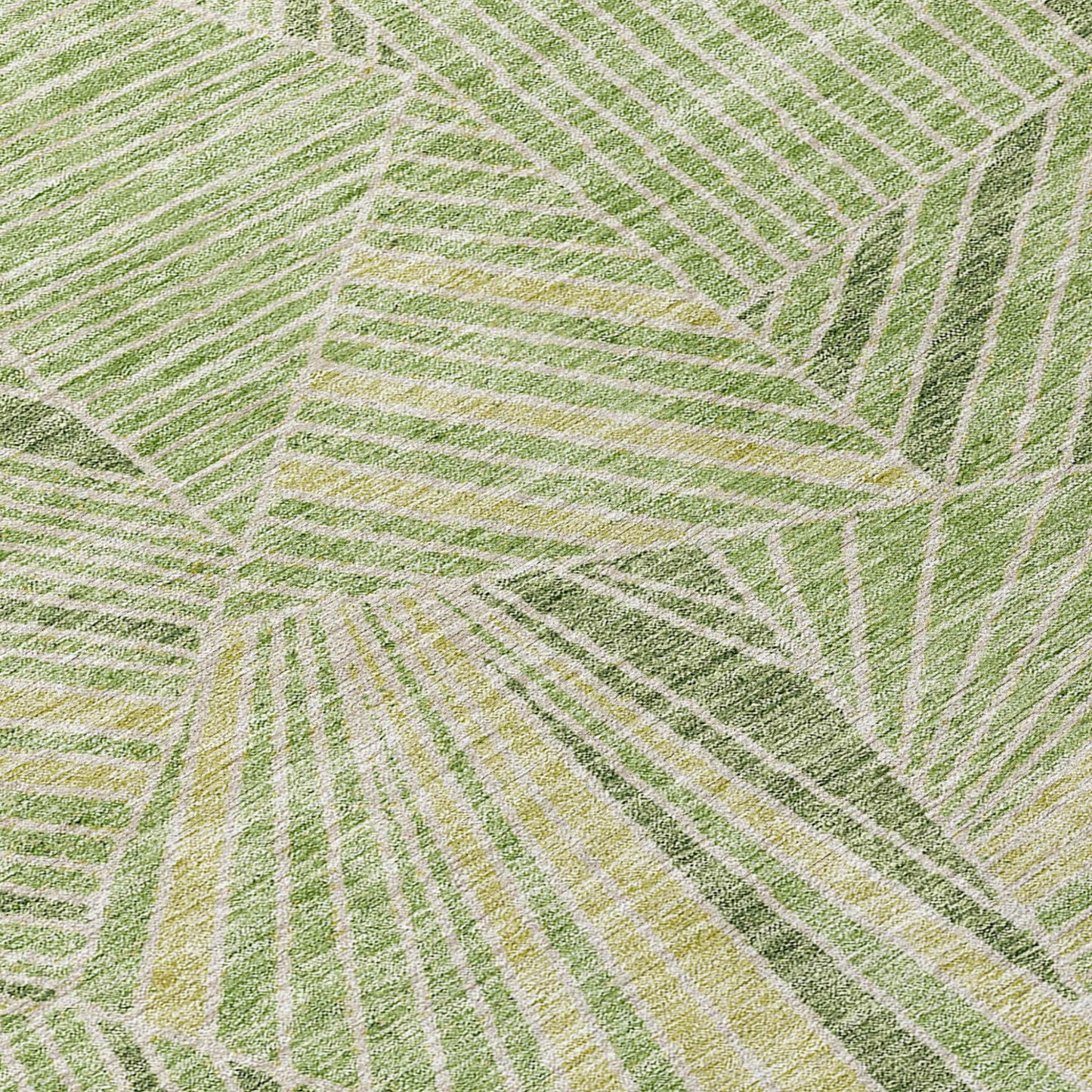 8' Green And Olive Green Round Geometric Washable Indoor Outdoor Area Rug