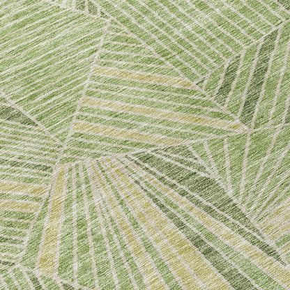 8' Green And Olive Green Round Geometric Washable Indoor Outdoor Area Rug