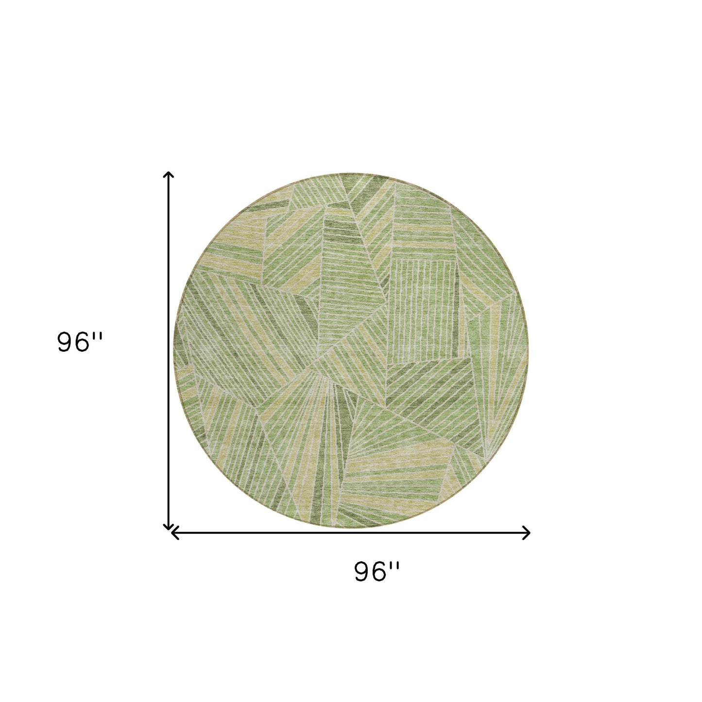 8' Green And Olive Green Round Geometric Washable Indoor Outdoor Area Rug