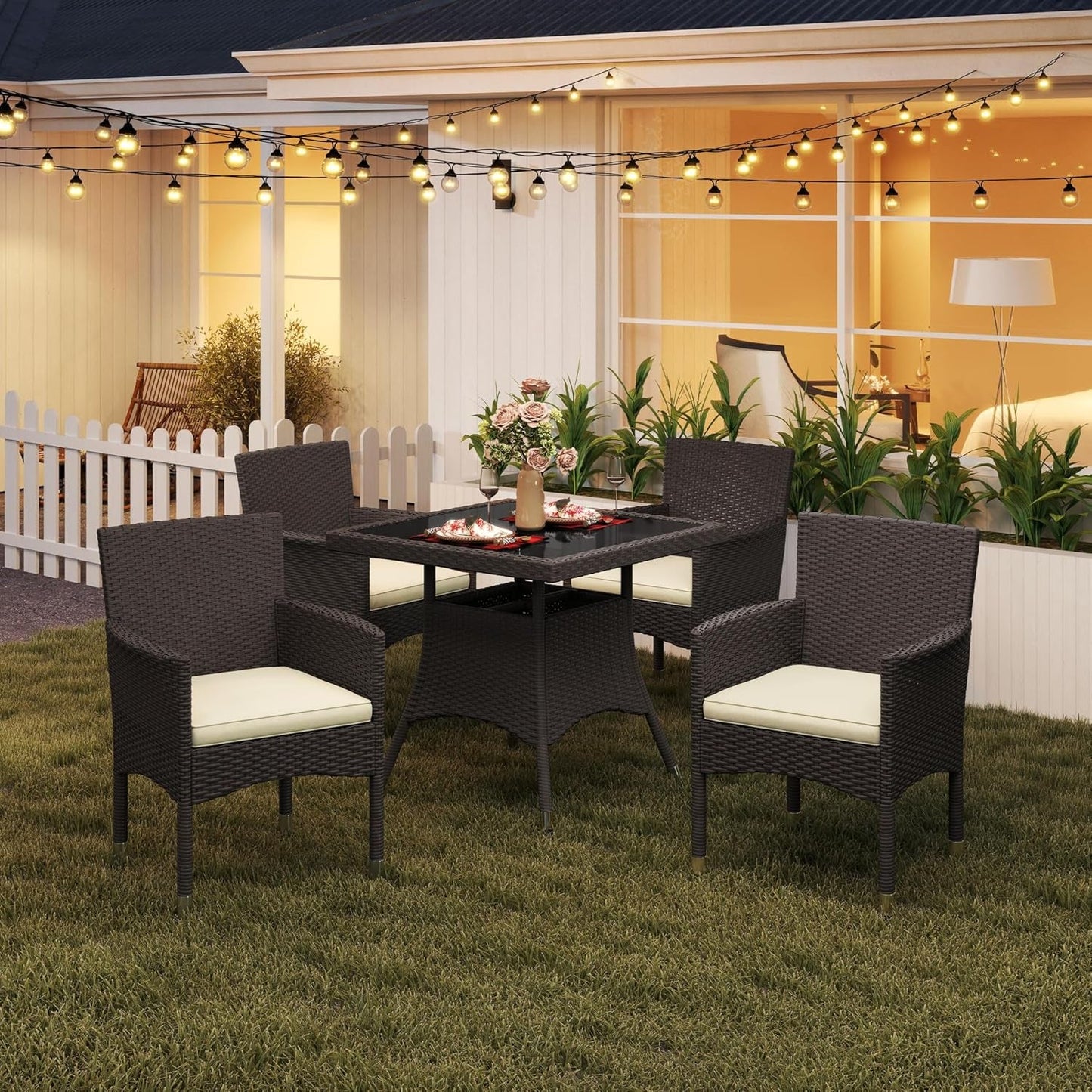 Five Piece Outdoor Rattan Furniture Set with Umbrella