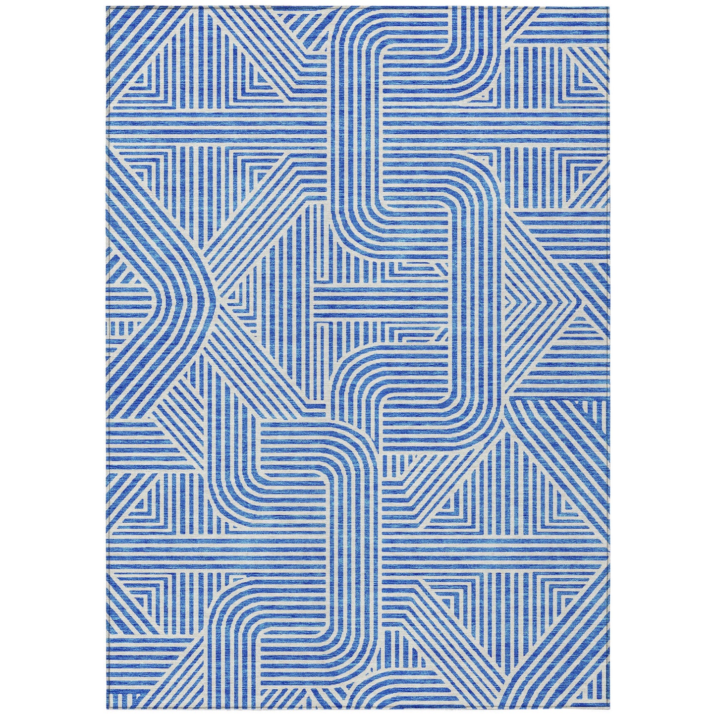 9' X 12' Blue And Ivory Abstract Washable Indoor Outdoor Area Rug
