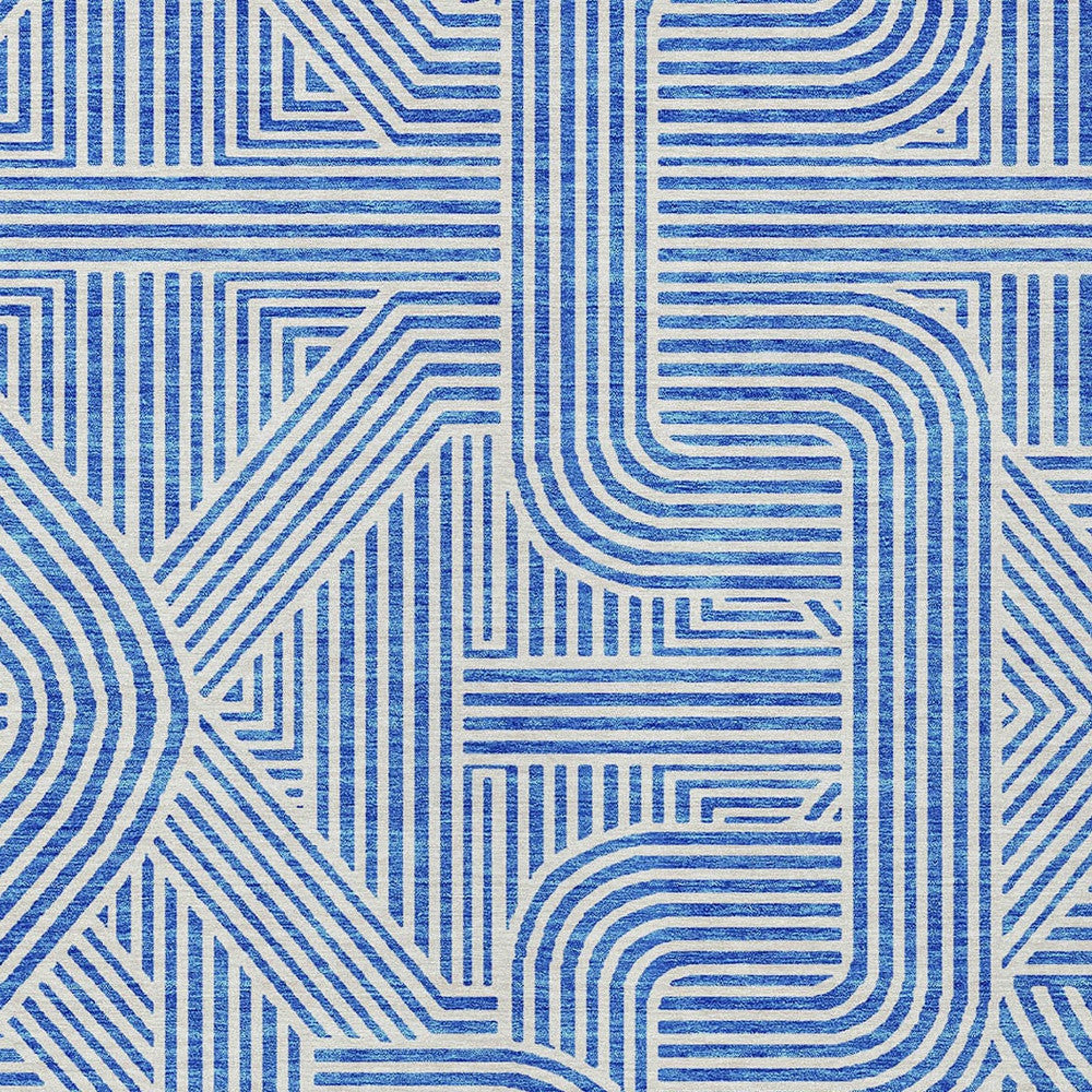 9' X 12' Blue And Ivory Abstract Washable Indoor Outdoor Area Rug