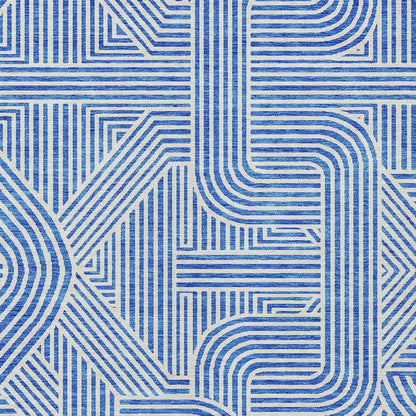 9' X 12' Blue And Ivory Abstract Washable Indoor Outdoor Area Rug