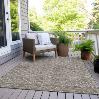 3' X 5' Taupe And Beige Geometric Washable Indoor Outdoor Area Rug