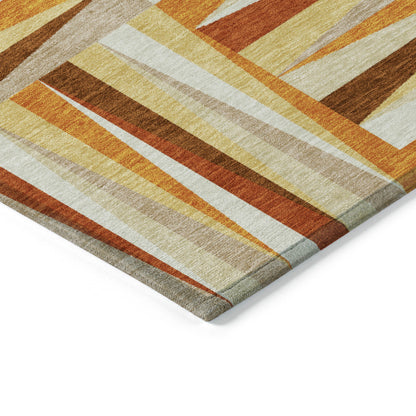 3' X 5' Orange Ivory And Copper Geometric Washable Indoor Outdoor Area Rug