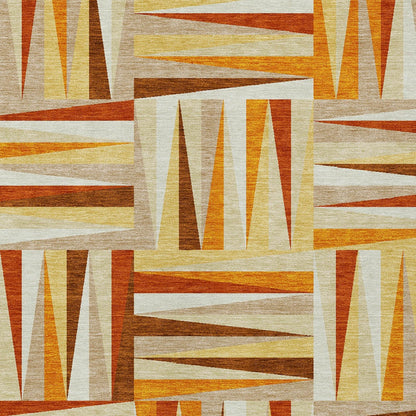 3' X 5' Orange Ivory And Copper Geometric Washable Indoor Outdoor Area Rug