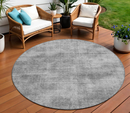 8' Gray Round Washable Indoor Outdoor Area Rug