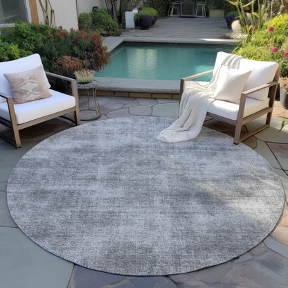8' Gray Round Washable Indoor Outdoor Area Rug