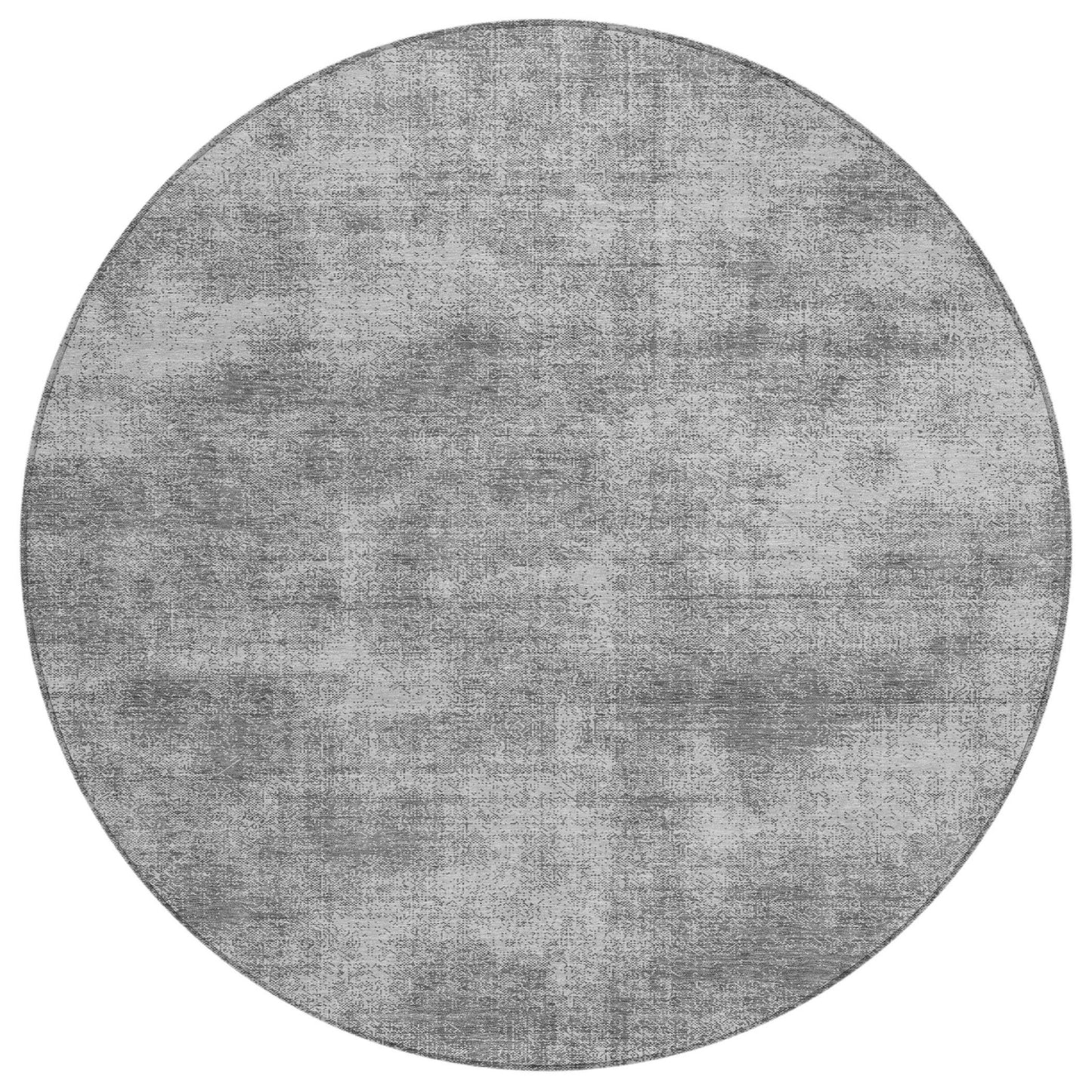 8' Gray Round Washable Indoor Outdoor Area Rug